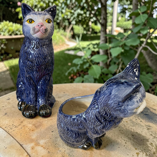 Vaso de Gato de Cerâmica Azul