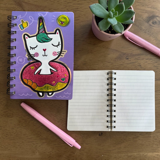 Caderno pequeno - Gato Unicórnio e Donuts